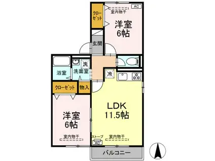 清賜知三号館(2LDK/1階)の間取り写真