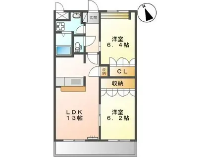 GRAND FIELD 参番館(2LDK/2階)の間取り写真