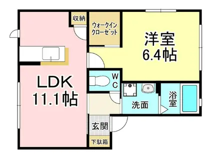 ウィスティリア神岳 B棟(1LDK/1階)の間取り写真