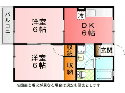 リヴェールキャッスルE(2DK/1階)の間取り写真