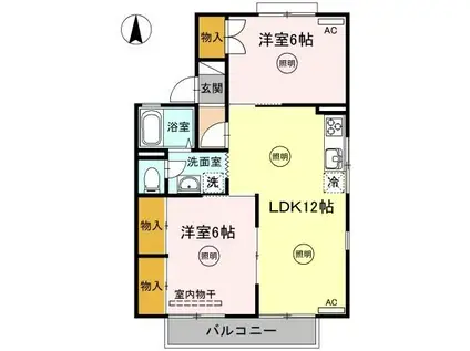 レジデンス一本松 A棟(2LDK/2階)の間取り写真