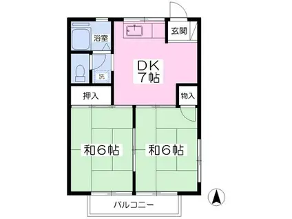 東原ハイツ1号棟(2DK/2階)の間取り写真
