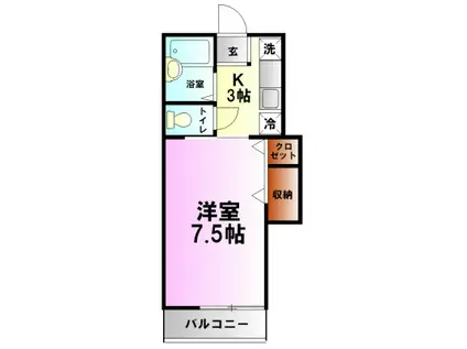 グランデ(1K/1階)の間取り写真