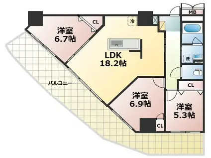 カゼマチテラス(2LDK/2階)の間取り写真