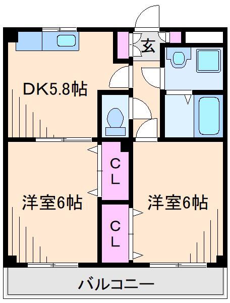 ウッドパレス駒岡(2DK/2階)の間取り写真