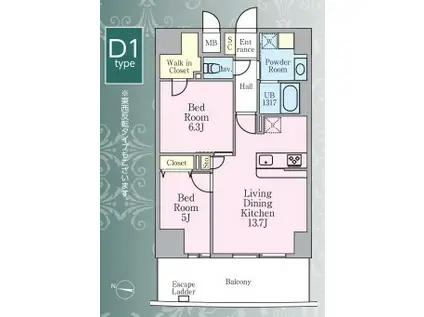 グランシエル川口(2LDK/7階)の間取り写真