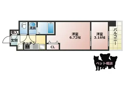 AELL OSAKA イースト(2K/14階)の間取り写真