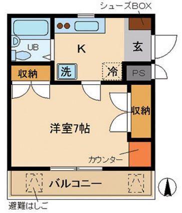 コーポ宮町(1K/1階)の間取り写真