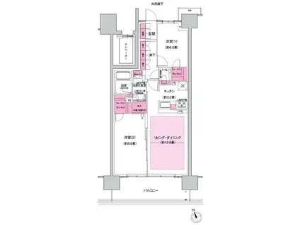 プラウド宇都宮馬場通リ(2SLDK/8階)の間取り写真