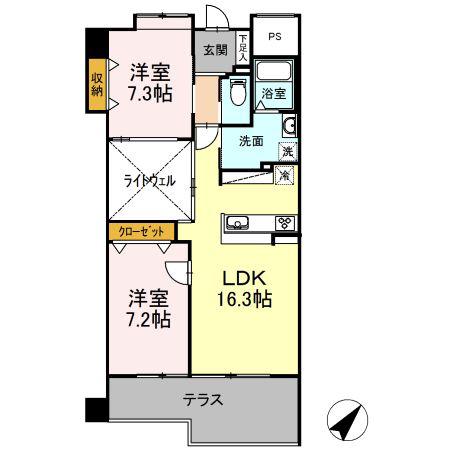 イーストタウン 和(2LDK/6階)の間取り写真