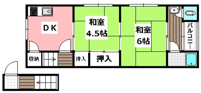 西畑ハイツ(2DK/1階)の間取り写真