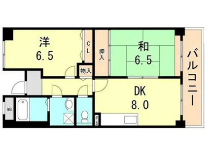 サンリッジ湊川(2DK/4階)の間取り写真
