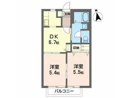 日野公園ハイム(2DK/2階)の間取り写真