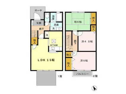 パルティーダ B棟(3LDK/1階)の間取り写真