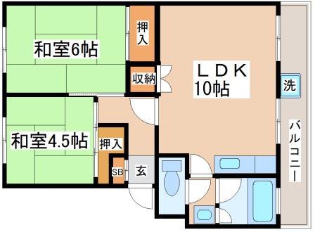 名谷農住G棟(2LDK/4階)の間取り写真