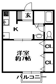 ヴェール広野(1K/2階)の間取り写真