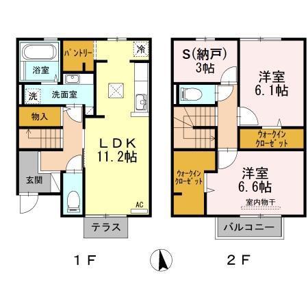 セジュール古国府 C棟(2SLDK/1階)の間取り写真