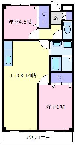 ロイヤルハイツ一津屋(2LDK/1階)の間取り写真