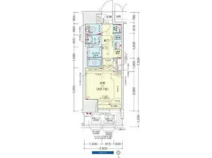 プレサンス天満橋ヴェルエラ(1K/2階)の間取り写真
