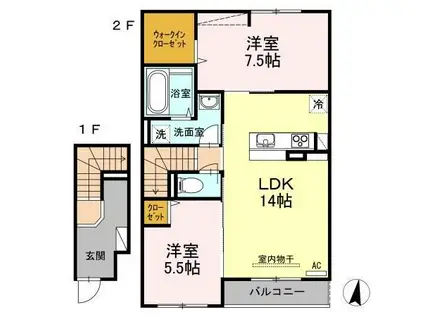 レグルスB棟(2LDK/2階)の間取り写真