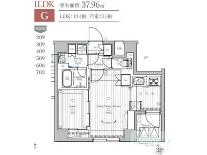 PREMIUM CUBE 西荻窪MO(1LDK/2階)の間取り写真