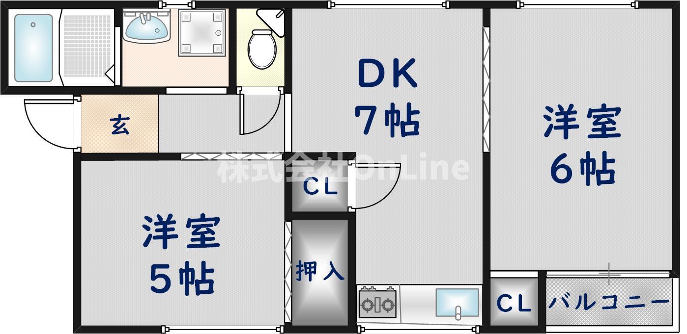八尾マンション(2DK/4階)の間取り写真
