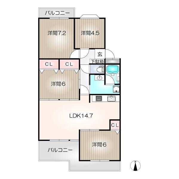 エルグランデ萩山(4LDK/1階)の間取り写真