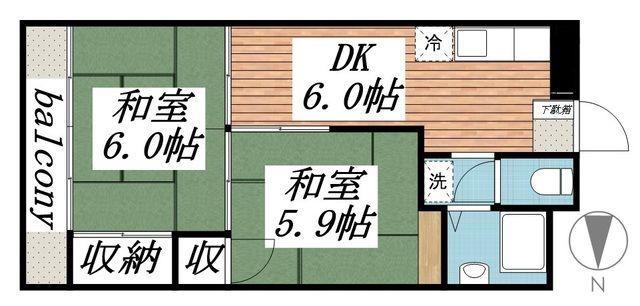 パピヨン渓北(2DK/3階)の間取り写真