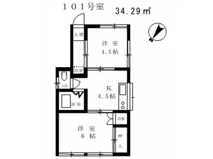コーポニムラ(2K/1階)の間取り写真