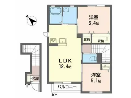 フォワード尾池(2LDK/2階)の間取り写真