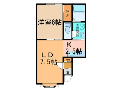 ミワハイツ3(1LDK/2階)の間取り写真