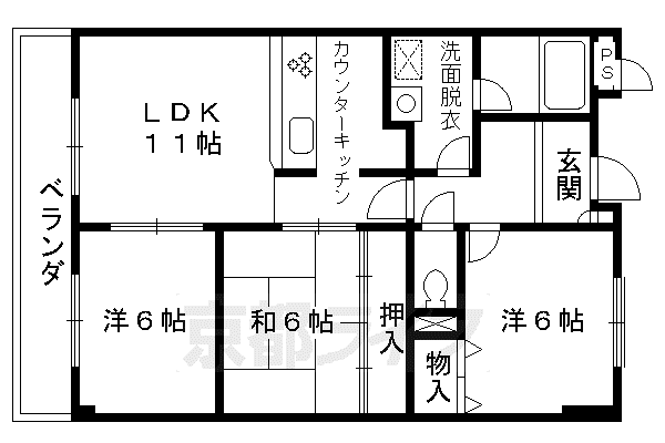 パレスサイドミヤビ(3LDK/1階)の間取り写真