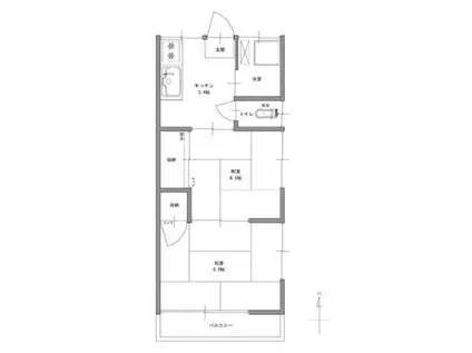 第2西コーポ(2K/2階)の間取り写真