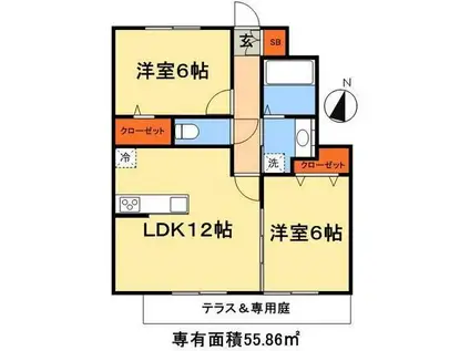 ミ・カーサ(2LDK/1階)の間取り写真