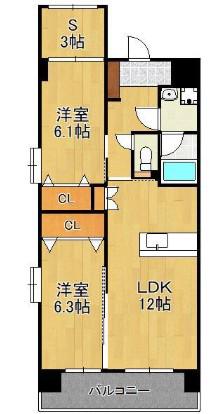 オーヴィジョンQULAS小倉金田(2SLDK/12階)の間取り写真
