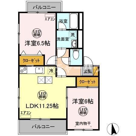 ディアコート II(2LDK/1階)の間取り写真