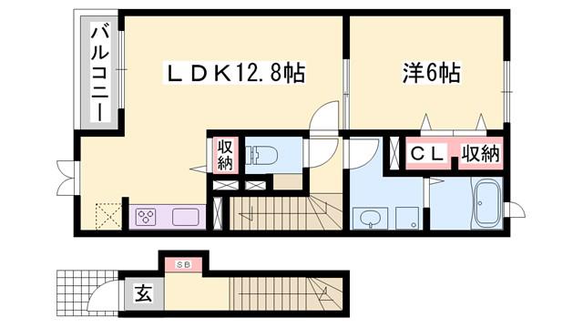 ホープフル赤穂(1LDK/2階)の間取り写真