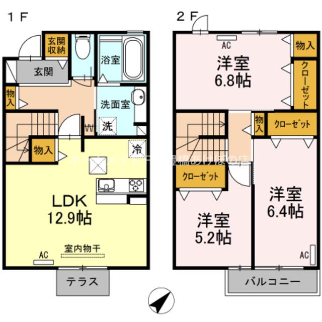 JR東海道本線 豊橋駅 バス乗車時間:17分 最寄りバス停で下車 徒歩7分 2階建 築10年(3LDK/1階)の間取り写真