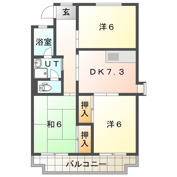 タートルヒルズ黒沢台(3DK/3階)の間取り写真