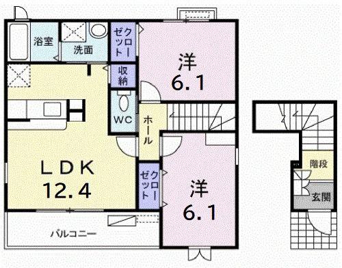 エスペランサI(2LDK/2階)の間取り写真