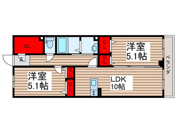 グラシア北習志野(2LDK/3階)の間取り写真