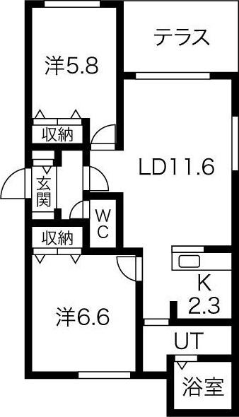 ブランシャール西28丁目(2LDK/1階)の間取り写真