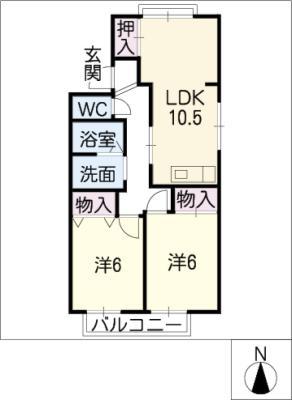 マロンハイツ(2LDK/2階)の間取り写真