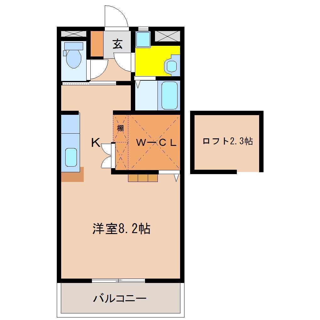 デタント中村(ワンルーム/2階)の間取り写真