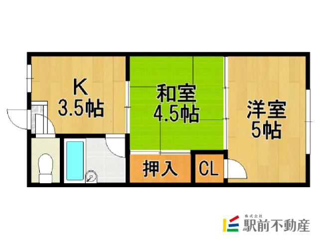 杉谷コーポ高木瀬西(2K/1階)の間取り写真