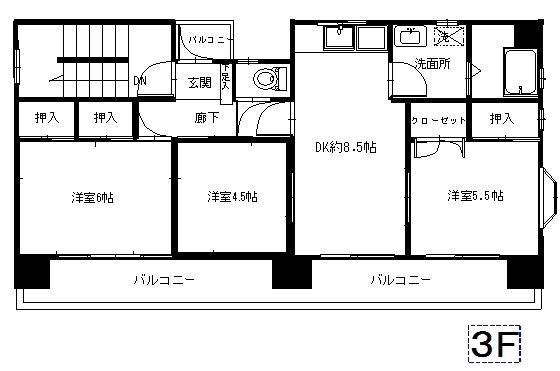 グレースヒル向台(3DK/3階)の間取り写真