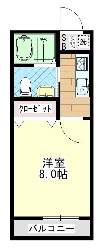 フラット(1K/2階)の間取り写真