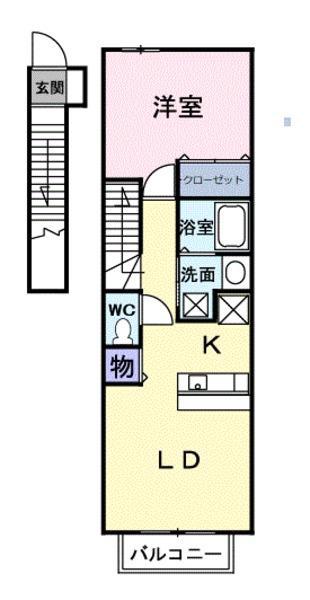 アプローズB棟(1LDK/2階)の間取り写真