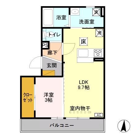 ロータス金沢(1LDK/1階)の間取り写真