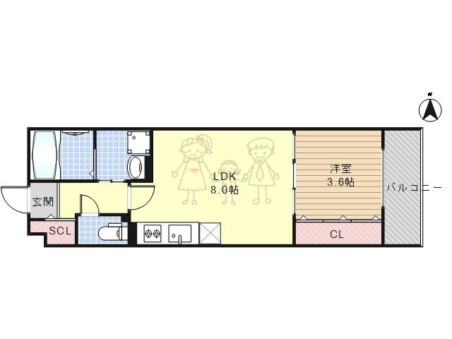 GARDENIA東住吉(1LDK/3階)の間取り写真